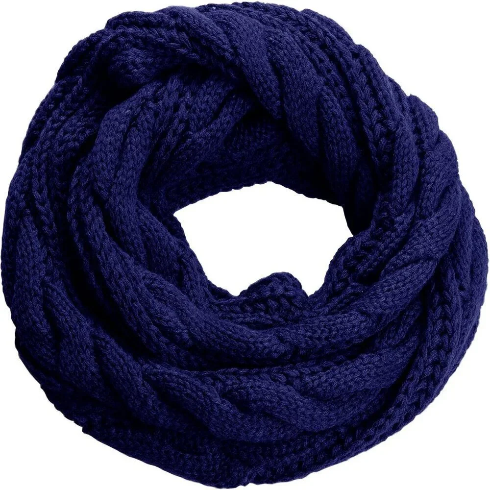 Women's Twist Navy Blue Thick Ribbed Knit Winter Infinity Circle Loop Scarf